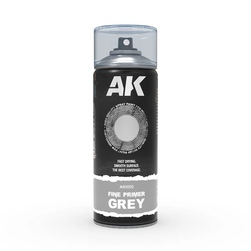 Ak Interactive - Aerosol Spray Primer - Fine Primer grey - Spray 400ml (Includes 2 Nozzles) - LOCAL PICK UP ONLY